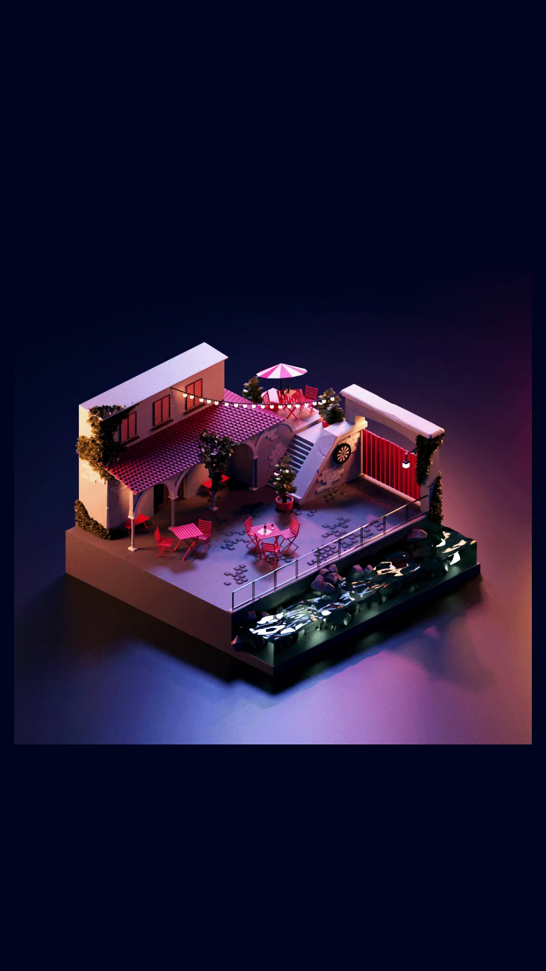 a 3d illustration of an italian plaza / house