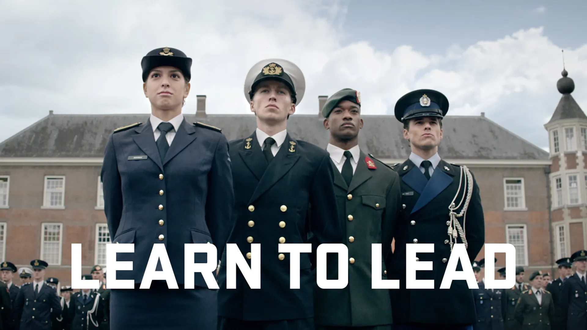 image of four military students in the front of the dutch military university