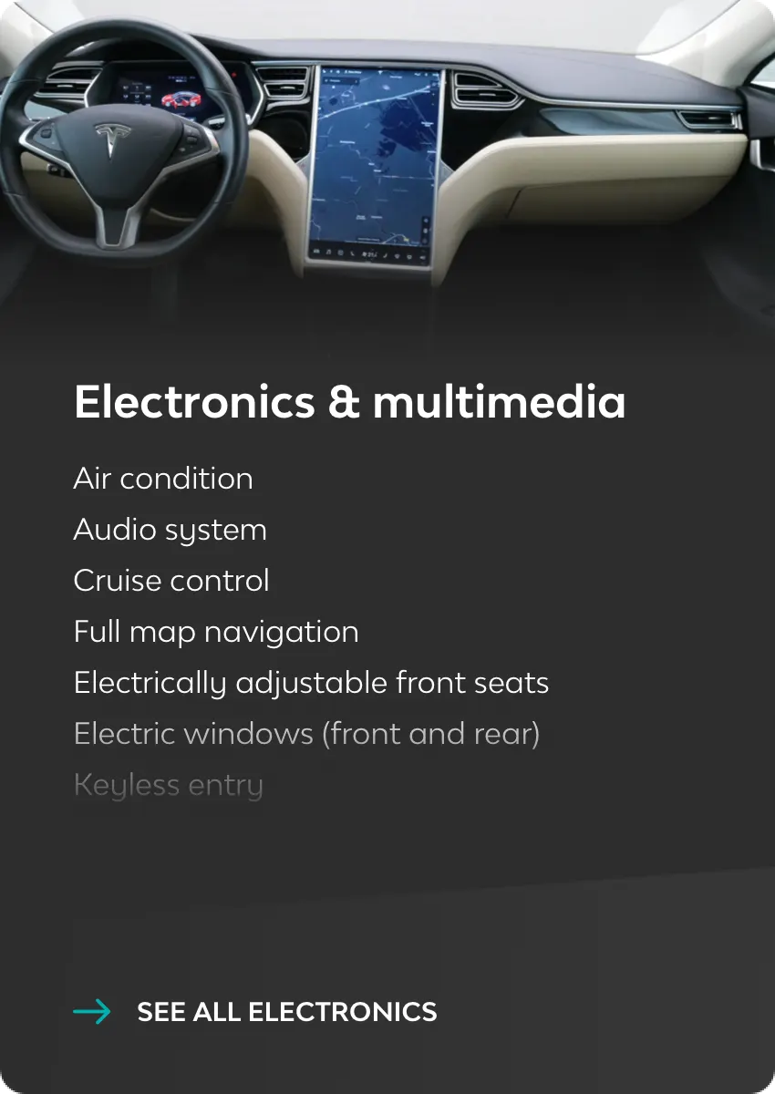 card with an overview of electronics and multimedia of a car
