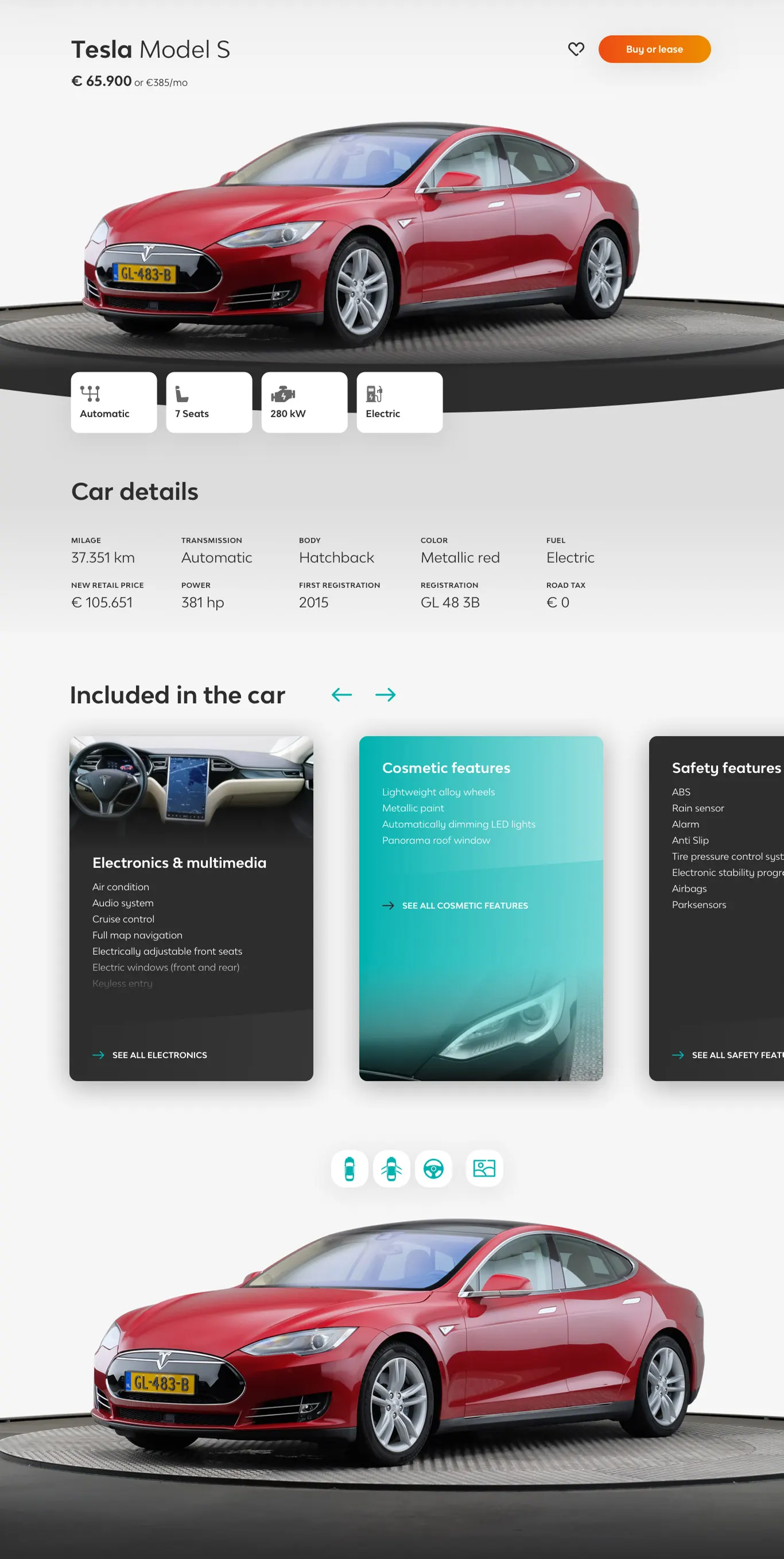 design of a car detail page for 2nd hand car retailer carnext