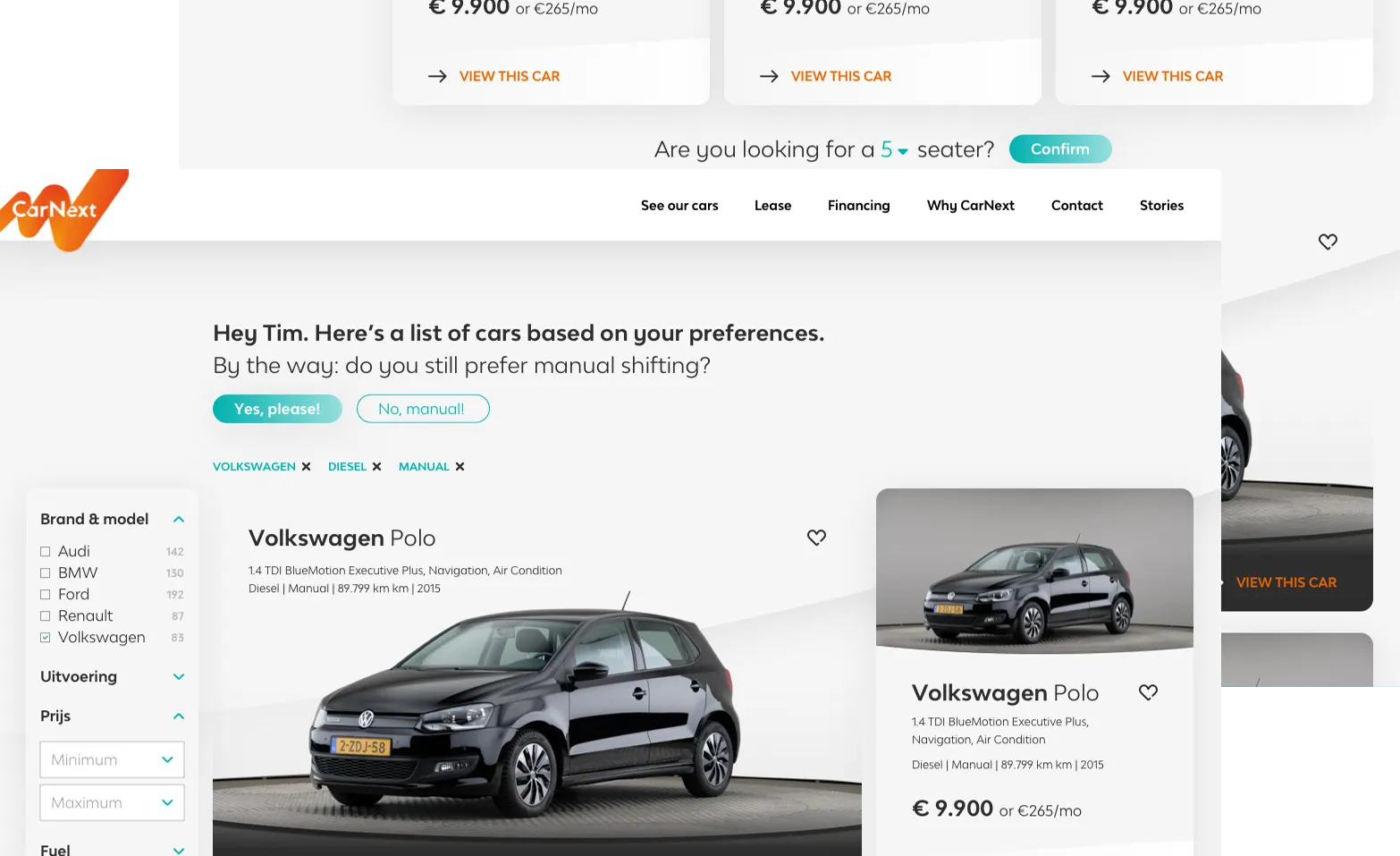 search page designs for carnext