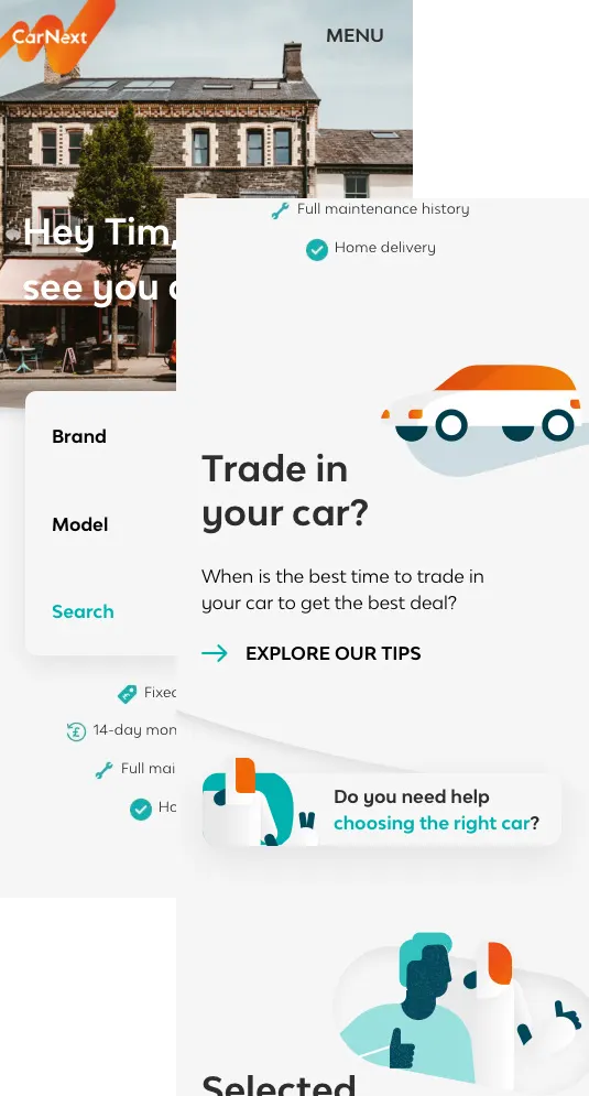 mobile design for a homepage of carnext